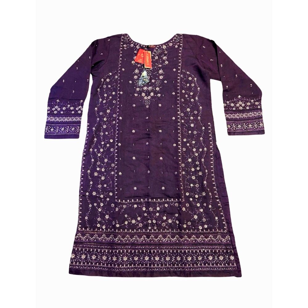 HZ Formals Purple Embroidered Kurta Tunic NWT Women's Traditional Top